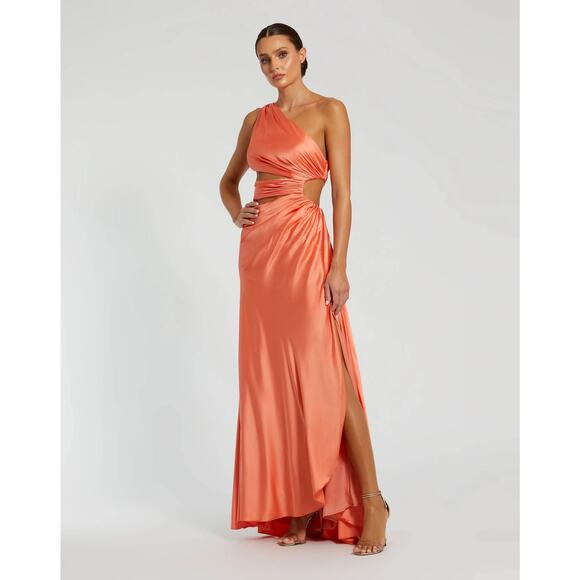 Mac Duggal NWT Cutout One Shoulder Satin Gown in Orange Size 2 - Picture 1 of 12